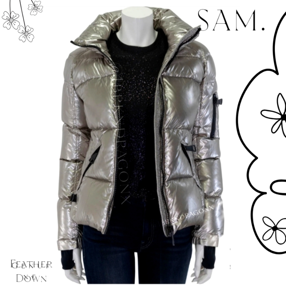 SAM. METALLIC PEWTER SILVER DOWN FEATHER COAT BRAND NEW PUFFER WINTER COAT SAM. - Picture 4 of 16